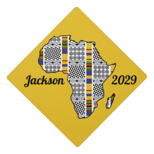 Africa Name and Year on Gold Graduation Cap Topper