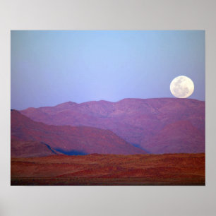 Africa, Namibia, Sossusvlei. A full moon rests Poster