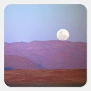 Africa, Namibia, Sossusvlei. A full moon rests Square Sticker