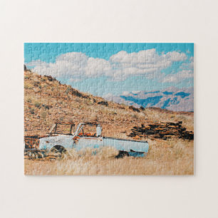 Africa Savannah Grass Car Wrack Mountains Jigsaw Puzzle