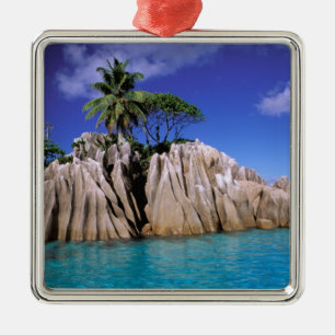 Africa, Seychelles, La Digue Island. Granite Metal Ornament