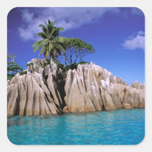Africa, Seychelles, La Digue Island. Granite Square Sticker