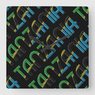 Africa Tanzania Flag Colours Typography Souvenir Square Wall Clock
