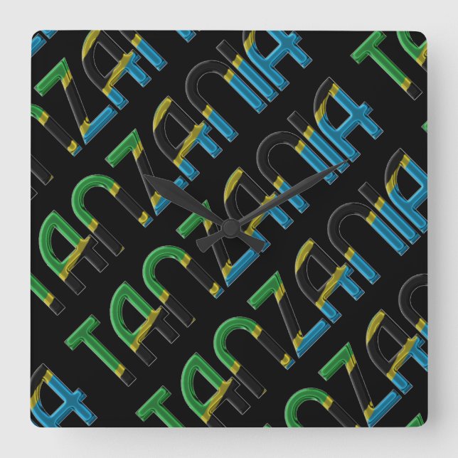 Africa Tanzania Flag Colours Typography Souvenir Square Wall Clock (Front)