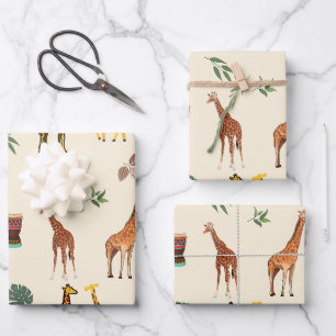 Africa Themed Giraffe  Wrapping Paper Sheet