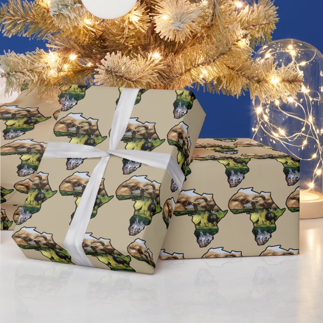 Africa Wildlife Map Collage Wrapping Paper (Holidays)