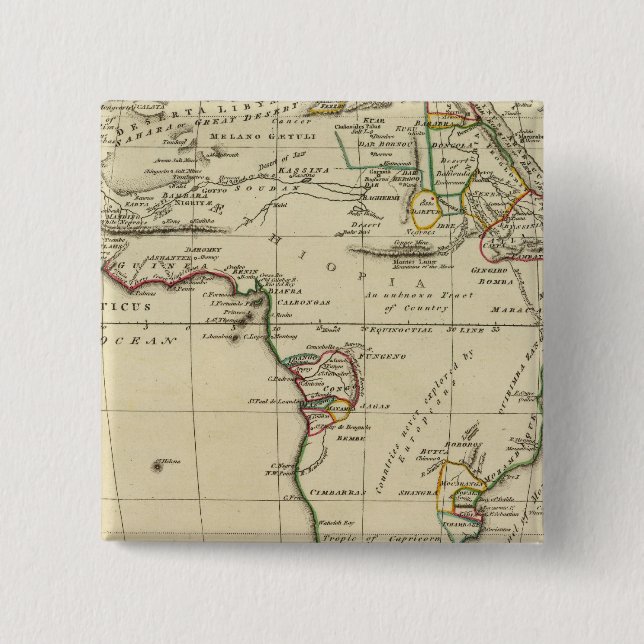 Africa with boundaries outlined 2 inch square button (Front)