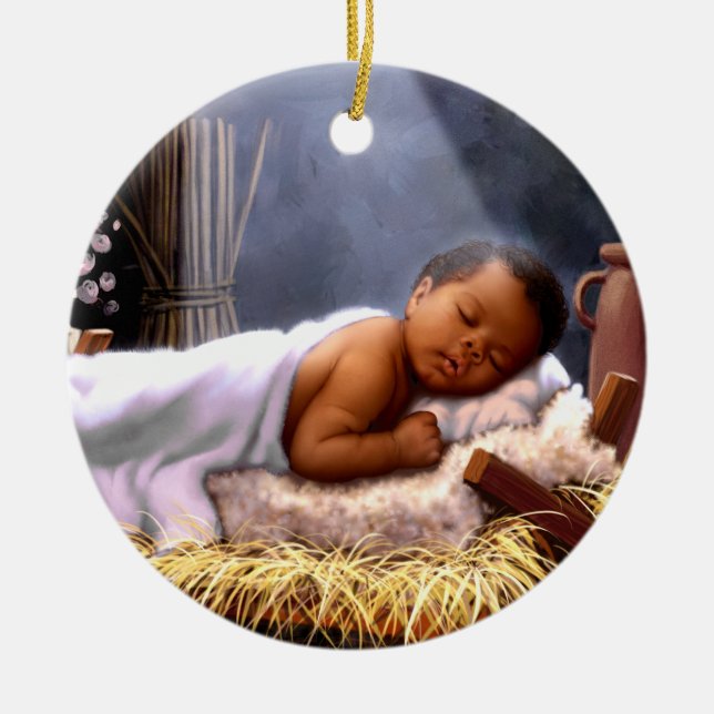 Africain-Américain Bébé Jésus ornements de Noël (Devant)