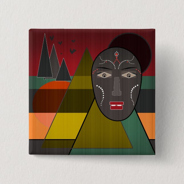 African 2 Inch Square Button (Front)