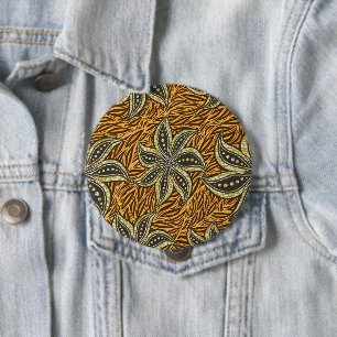 African Abstract Floral Batik Style 4 Inch Round Button