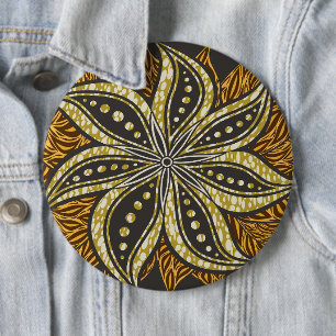 African Abstract Floral Batik Style 6 Inch Round Button