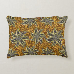 African Abstract Floral Batik Style Accent Pillow