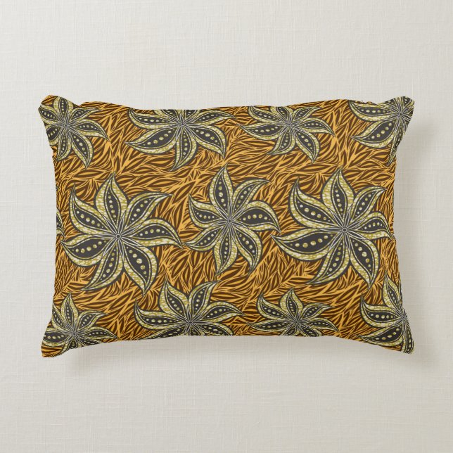 African Abstract Floral Batik Style Accent Pillow (Front)