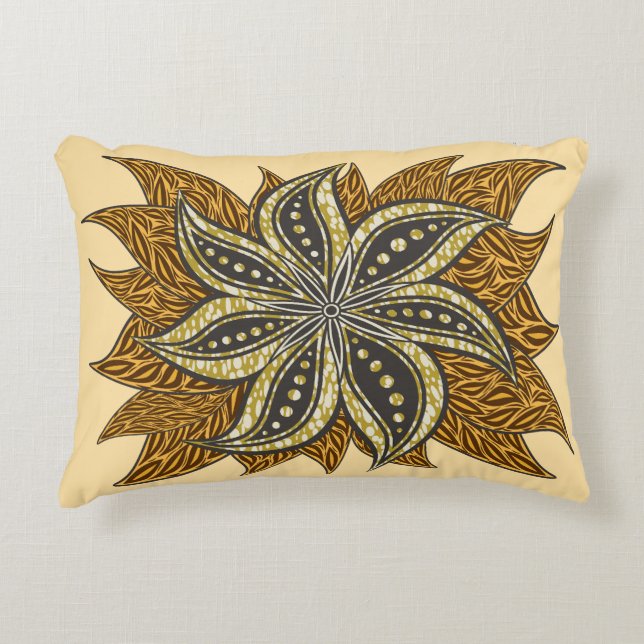 African Abstract Floral Batik Style Accent Pillow (Front)