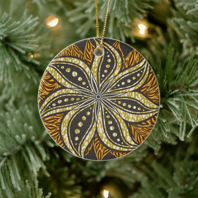 African Abstract Floral Batik Style Ceramic Ornament (Tree)