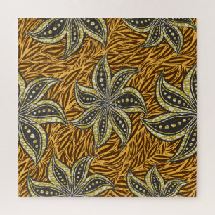African Abstract Floral Batik Style Jigsaw Puzzle
