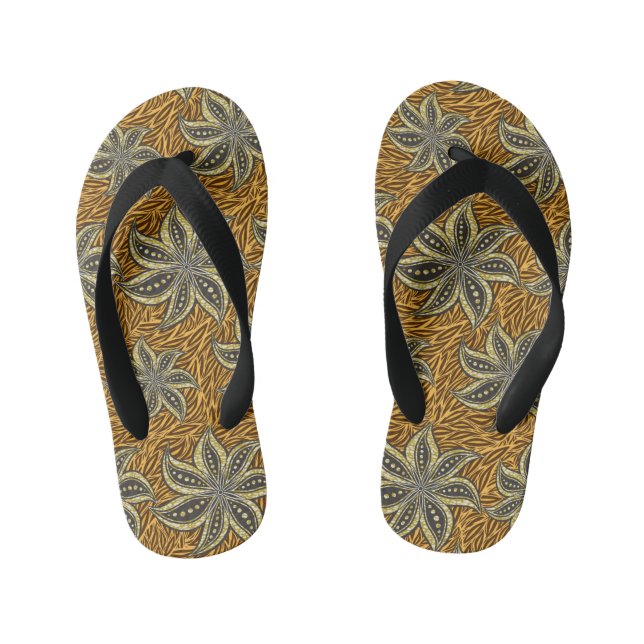 African Abstract Floral Batik Style Kid's Flip Flops (Footbed)