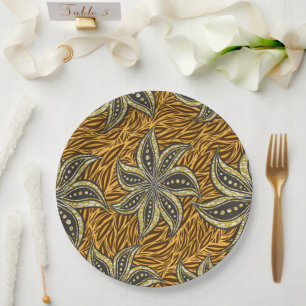 African Abstract Floral Batik Style Paper Plate