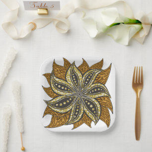 African Abstract Floral Batik Style Paper Plate