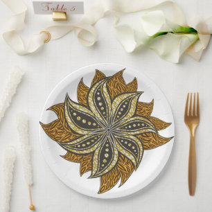 African Abstract Floral Batik Style Paper Plate