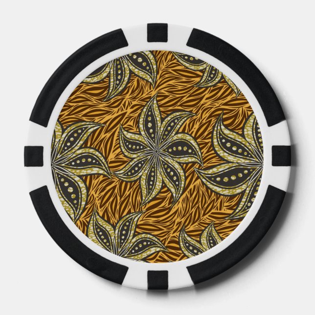 African Abstract Floral Batik Style Poker Chips (Front)