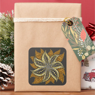 African Abstract Floral Batik Style Square Sticker