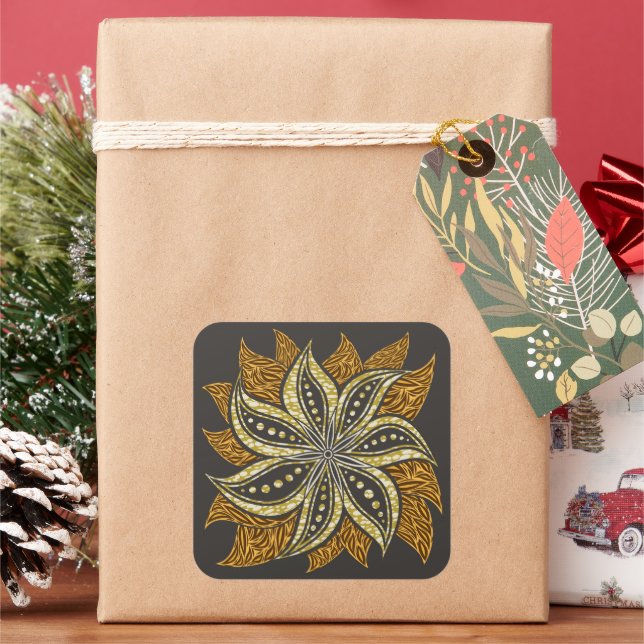 African Abstract Floral Batik Style Square Sticker (Holiday)