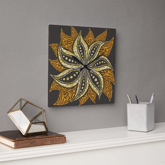 African Abstract Floral Batik Style Square Wall Clock (Office)