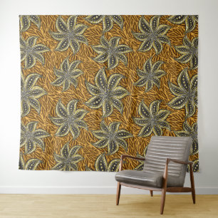 African Abstract Floral Batik Style Tapestry