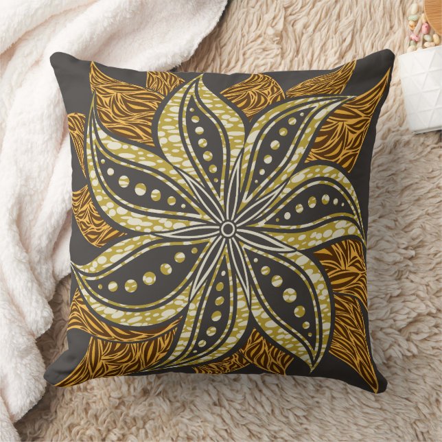 African Abstract Floral Batik Style Throw Pillow (Blanket)
