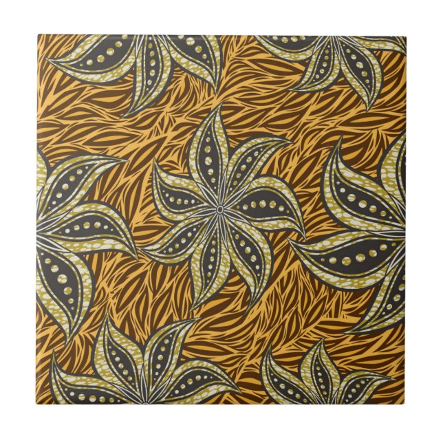 African Abstract Floral Batik Style Tile (Front)