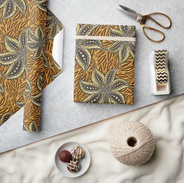 African Abstract Floral Batik Style Wrapping Paper (Crafts)