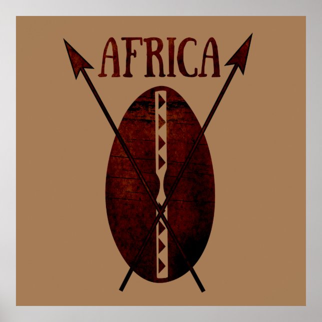 african abstract shield spear afro art poster (Front)