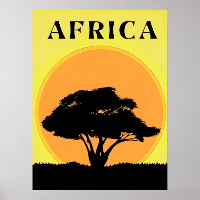 African Acacia Tree Against an Orange Sunset Poster (Front)