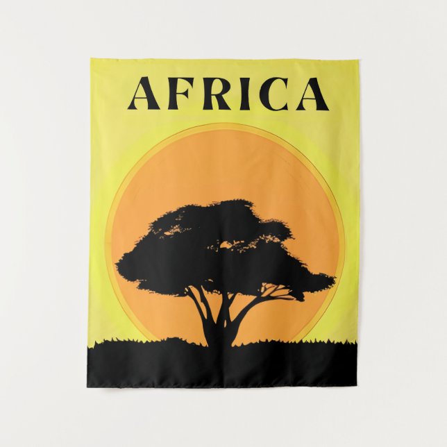 African Acacia Tree Against an Orange Sunset Tapestry (Front)