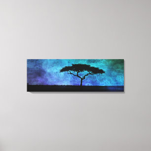 African Acacia Tree Landscape in Blue and Purple Canvas Print
