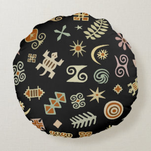 African Adinkra Symbols Round Pillow
