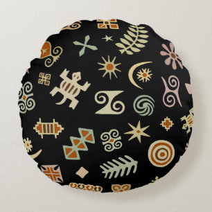 African Adinkra Symbols Round Pillow
