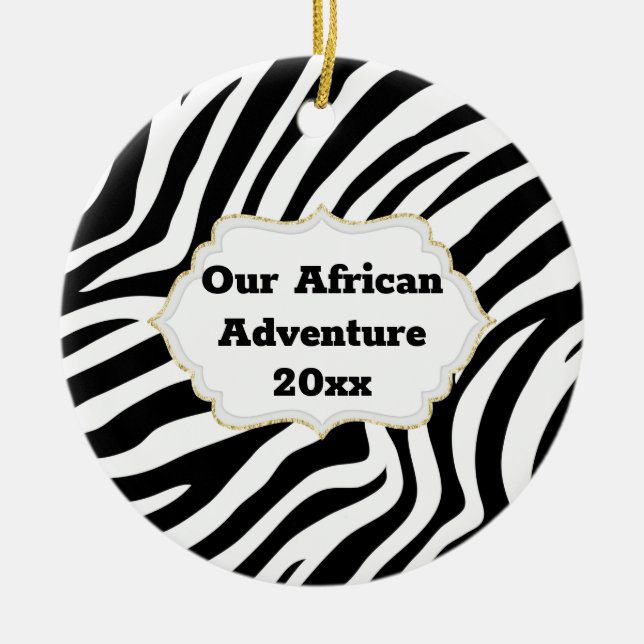 African adventure DIY photo year zebra stripes Ceramic Ornament (Front)