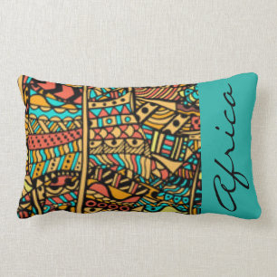 African Africa Pattern Print Typography Lumbar Pillow