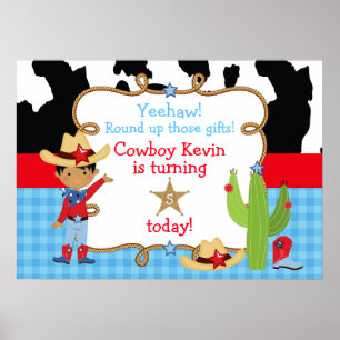 African Amerian Cowboy Western Birthday Party Poster