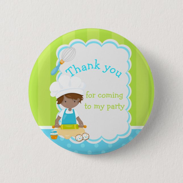 African America Boy Baking 'Thank you for coming' 2 Inch Round Button (Front)