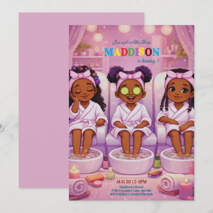 African American 3 Girls Spa party Birthday  Invitation