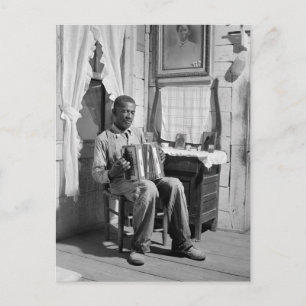 African American Accordion Player, 1941 Postcard