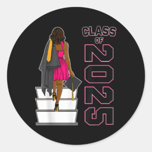 African American Afro Black Girl Graduation Cl Of Classic Round Sticker