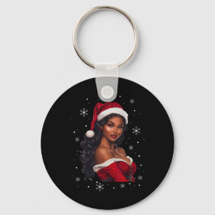 African American Afro Girl Melanin Santa Claus Chr Keychain
