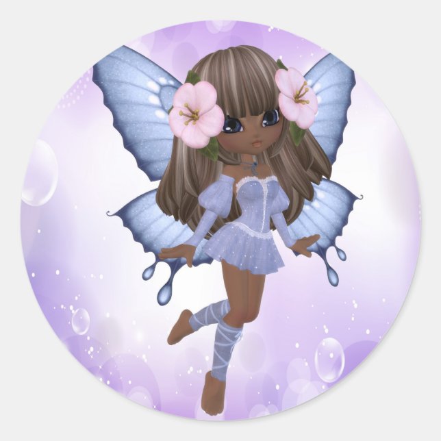 African American and Purple Fairy Classic Round Sticker (Front)