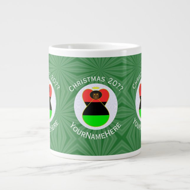 African American Angel Christmas Flag Personalized Large Coffee Mug (Front)