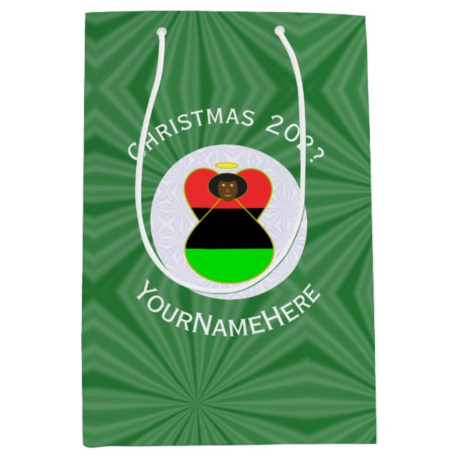 African American Angel Christmas Flag Personalized Medium Gift Bag