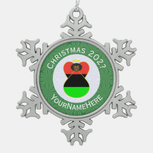 African American Angel Christmas Flag Personalized Snowflake Pewter Christmas Ornament